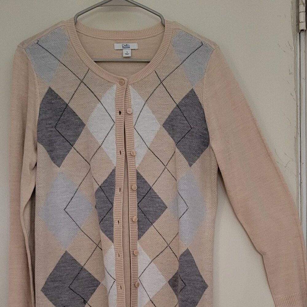 argyle light button up sweater cardigan